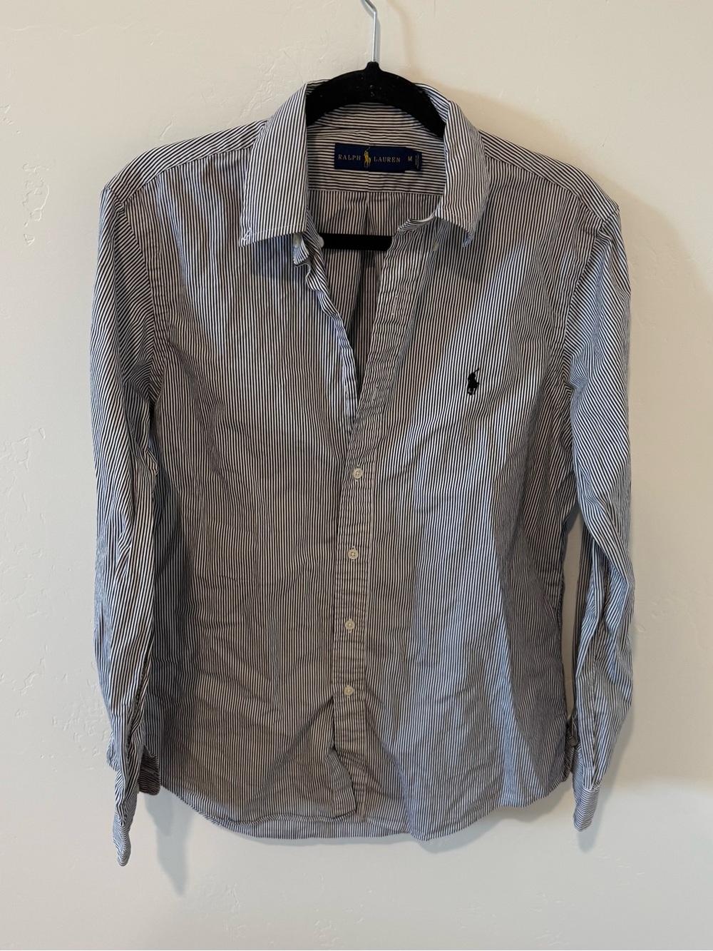 Ralph Lauren Men’s Blue/White Stripe Button-Down Shirt Medium Preppy Business